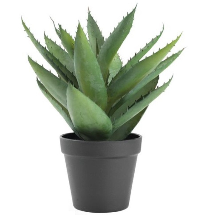 Planta artificiala decorativa, aloe vera in ghiveci, aspect natural, pentru interior si exterior, 30 cm, verde
