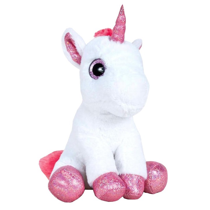 Plüss játék, Unicorn, fehér rózsaszínnel, magassága 25 cm