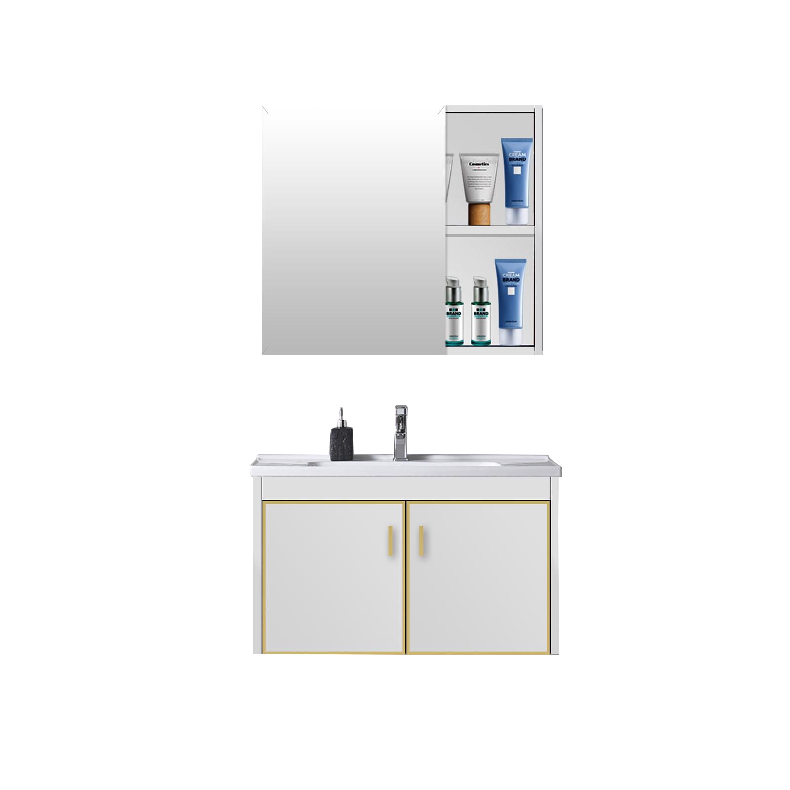 Set mobilier, lavoar si oglinda Starke alb, T356-80