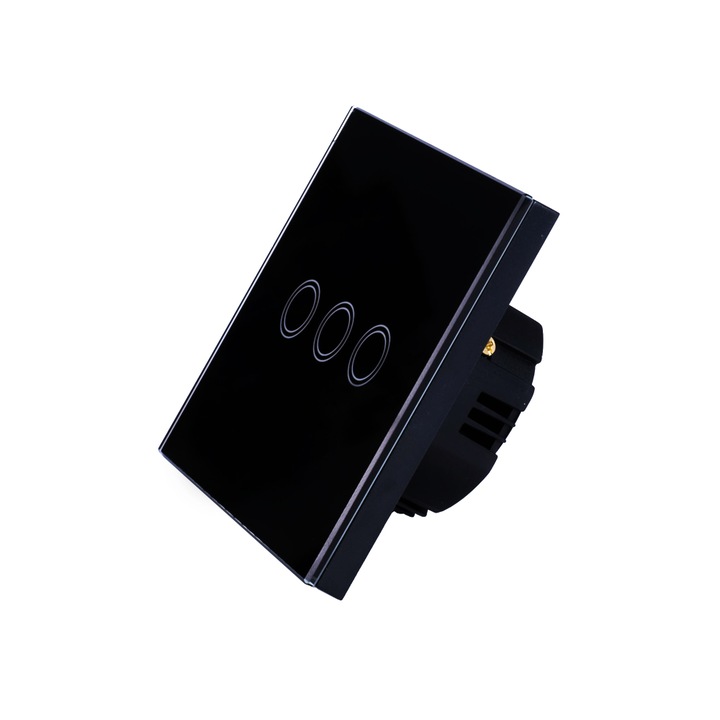 Intrerupator wireless inteligent WiFi, din sticla securizata, Tuya si Smart Life, 10A, 3000W, Negru