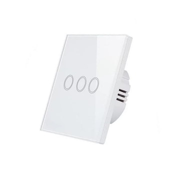 Intrerupator wireless inteligent WiFi, din sticla securizata, Tuya si Smart Life, 10A, 3000W, Alb Intrerupator wireless inteligent WiFi, din sticla securizata, Tuya si Smart Life, 10A, 3000W, Alb