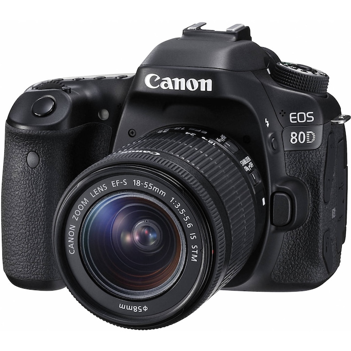 Фотоапарат DSLR Canon EOS 80D, 24.2 MP,Wifi, Черен + Обектив EF-S 18-55 мм IS STM