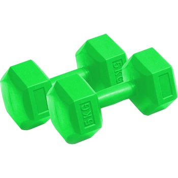 Set de 2 gantere fitness Dynamic, coating plastic, 5 kg, culoare verde Set de 2 gantere fitness Dynamic, coating plastic, 5 kg, culoare verde