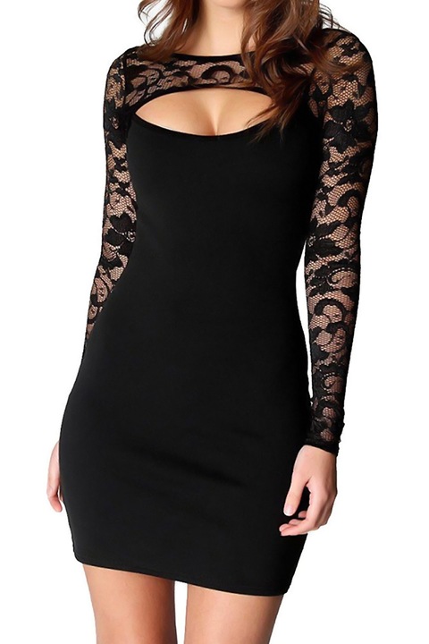 Рокля Eviza, Дантелени ръкави, Черна