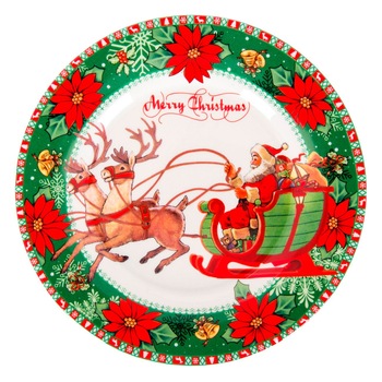 Farfurie portelan cu imprimeu sanie reni si Mos Craciun, Maison du Paradis, 19 cm Farfurie portelan cu imprimeu sanie reni si Mos Craciun, Maison du Paradis, 19 cm