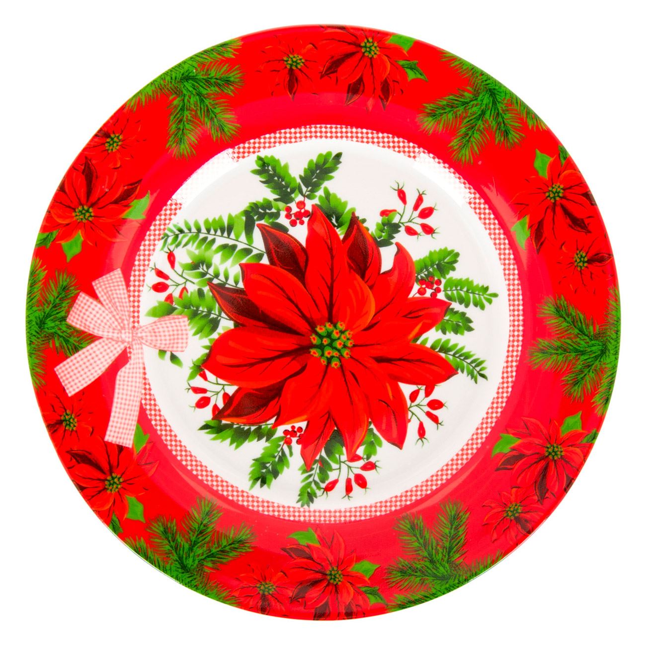 Farfurie portelan cu imprimeu floare si fundita de Craciun, Maison du Paradis, 19 cm