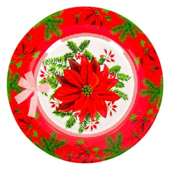 Farfurie portelan cu imprimeu floare si fundita de Craciun, Maison du Paradis, 19 cm Farfurie portelan cu imprimeu floare si fundita de Craciun, Maison du Paradis, 19 cm