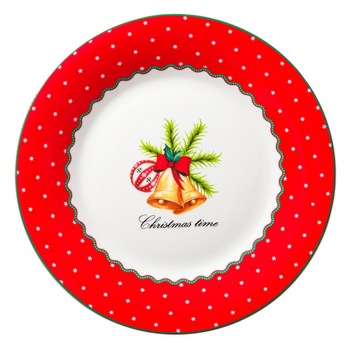 Farfurie portelan cu imprimeu clopotei aurii de Craciun, Maison du Paradis, 19 cm Farfurie portelan cu imprimeu clopotei aurii de Craciun, Maison du Paradis, 19 cm