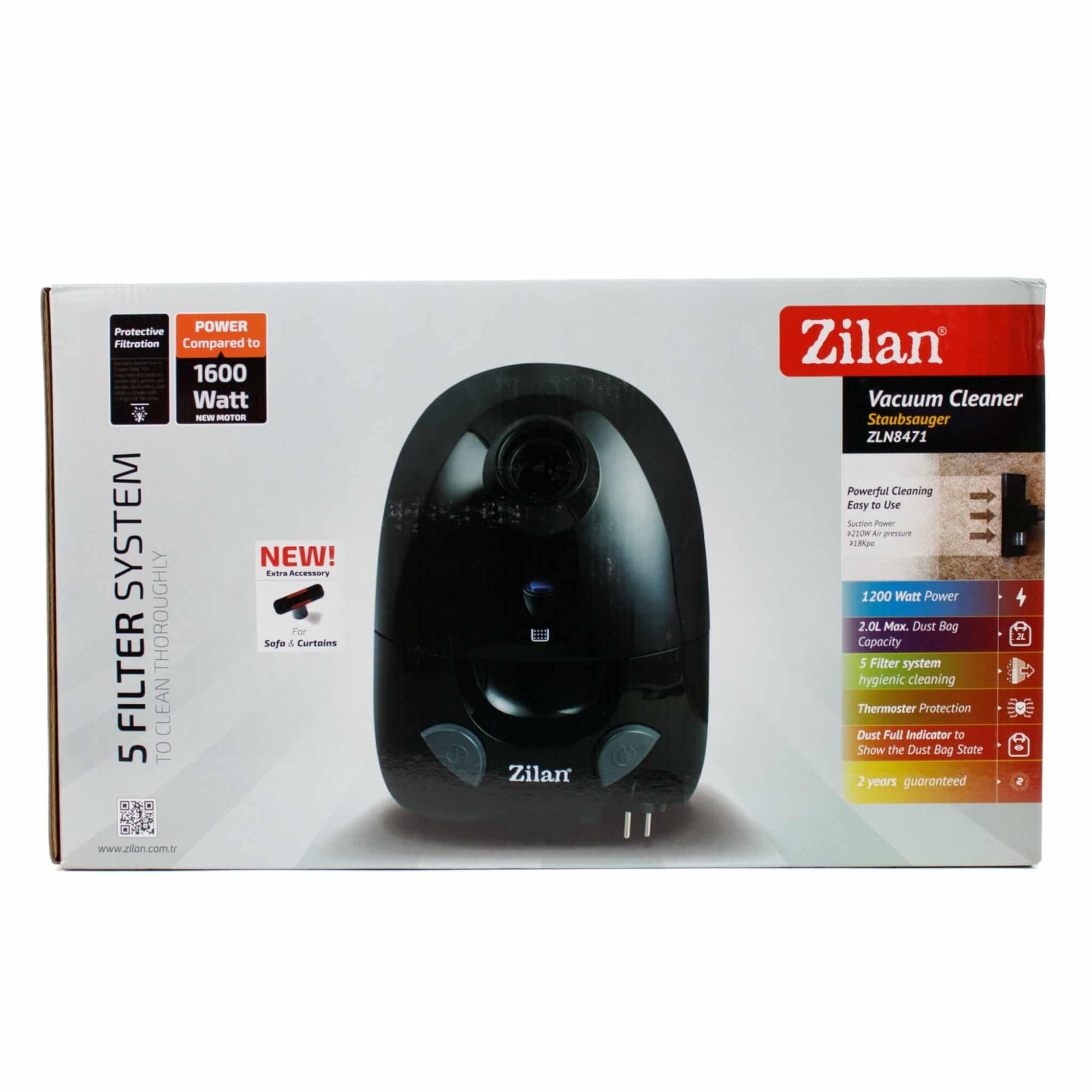 Aspirator cu sac ZILAN ZLN-8471, Negru Capacitate sac textil 2.0 l, Putere 1200W, Cordon electric retractabil 5 m