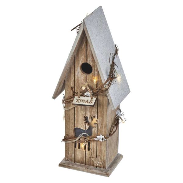 Decoratiune Led, casuta lemn, 33cm alb cald, timer ZY2084