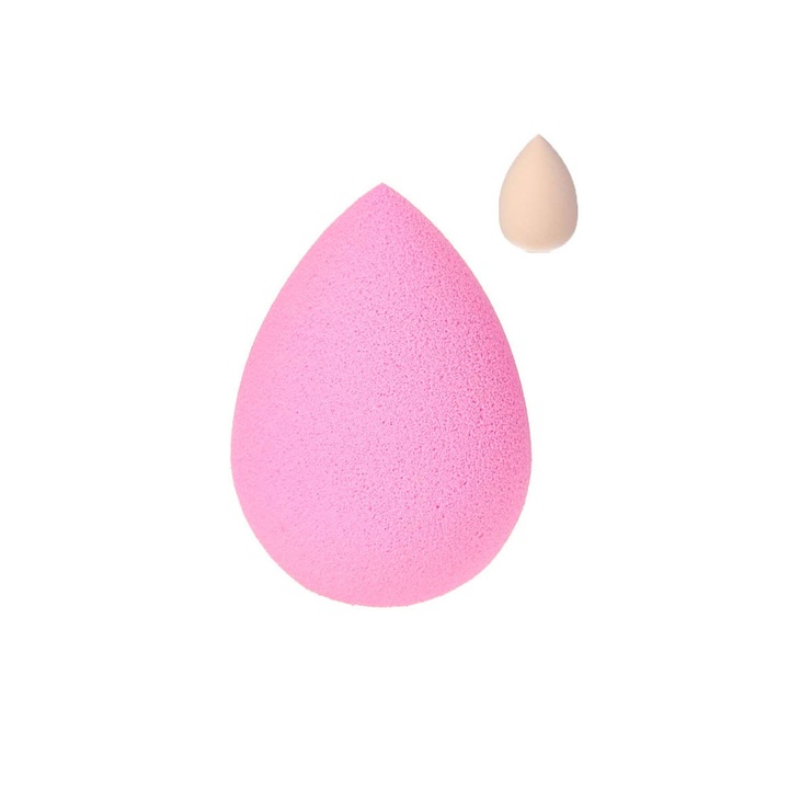 Set 2 buretei cosmetici Afrodita, design picatura, aplicator fond de ten, usor de folosit si curatat, practic, roz/crem, doty