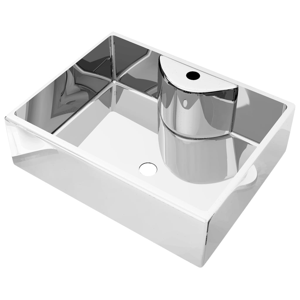 Lavoar de baie, vidaXL, Ceramica, 48x37x13,5 cm, Argintiu