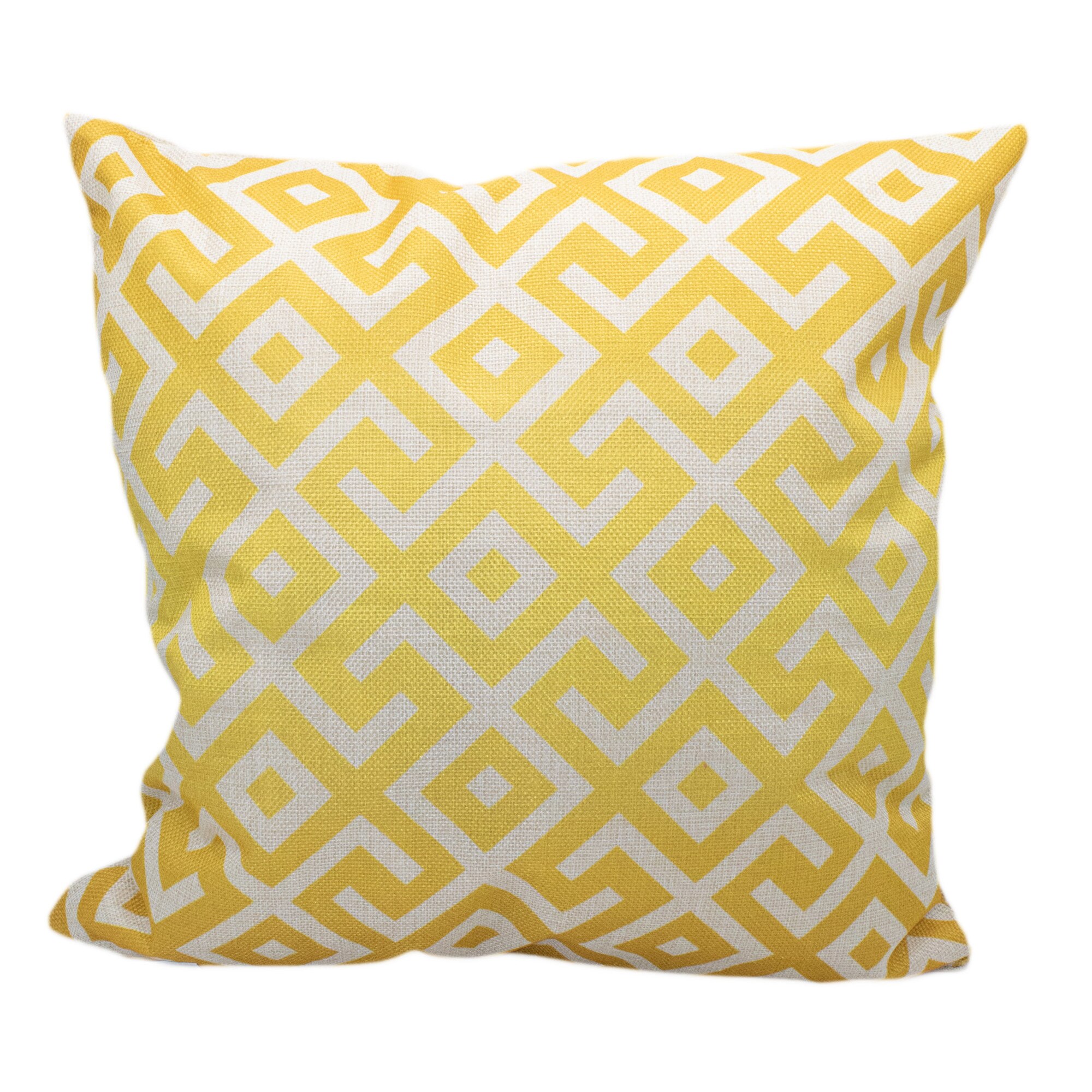 Perna decorativa, 43x43cm, poliester, gramaj 200 g, burduf, poliester, tip galben si alb, model geometric