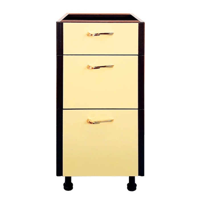 Corp inferior 3 sertare, cu fete cant soft, Sorento, Wenge/ Galben, 40 x 52 x 82 cm
