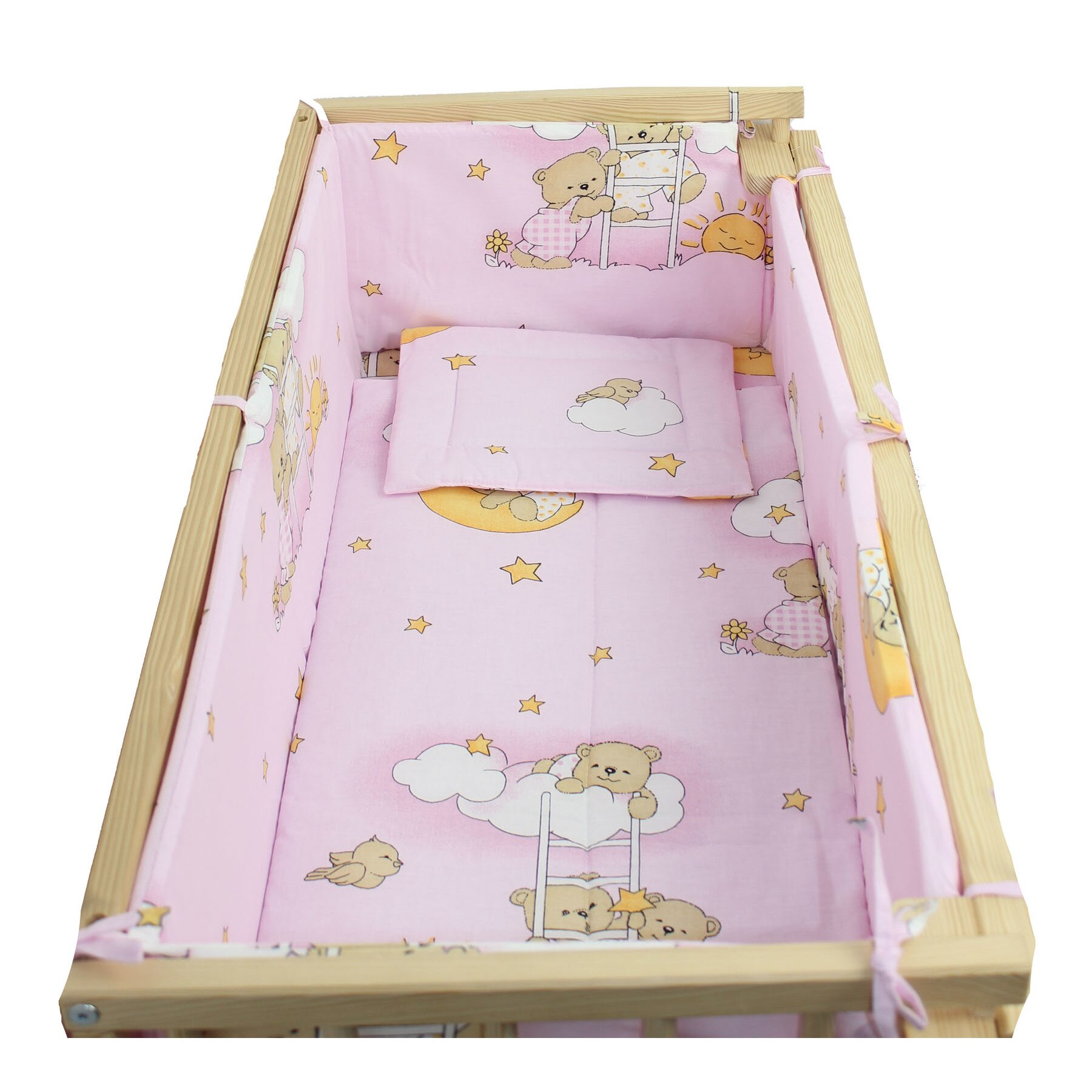 Lenjerie 5 piese, piccolo, Ursuletul somnoros roz, 95x45cm