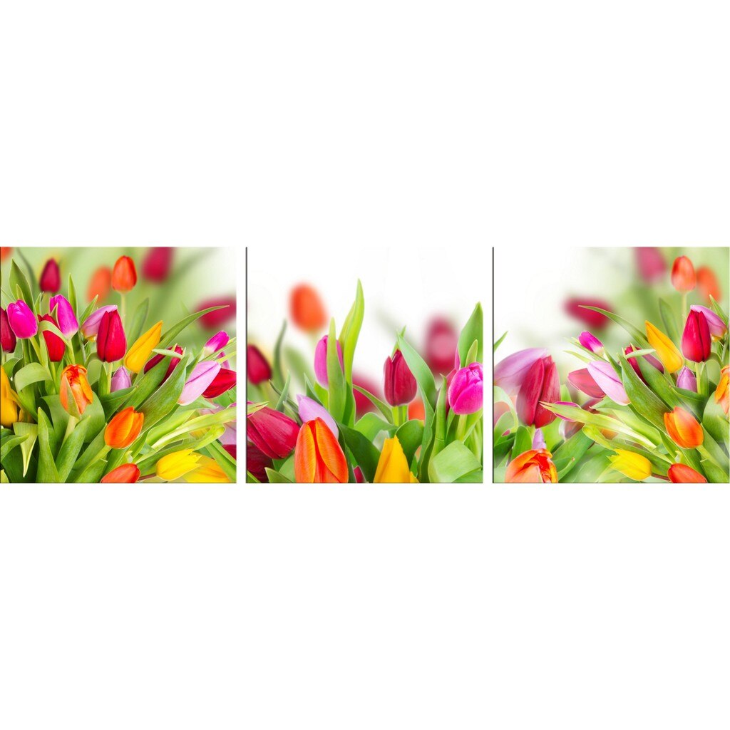 Set Tablou DualView Startonight Lalele Colorate, 3 piese, luminos in intuneric, 40 x 120 cm (3 piese x 40x40 cm)