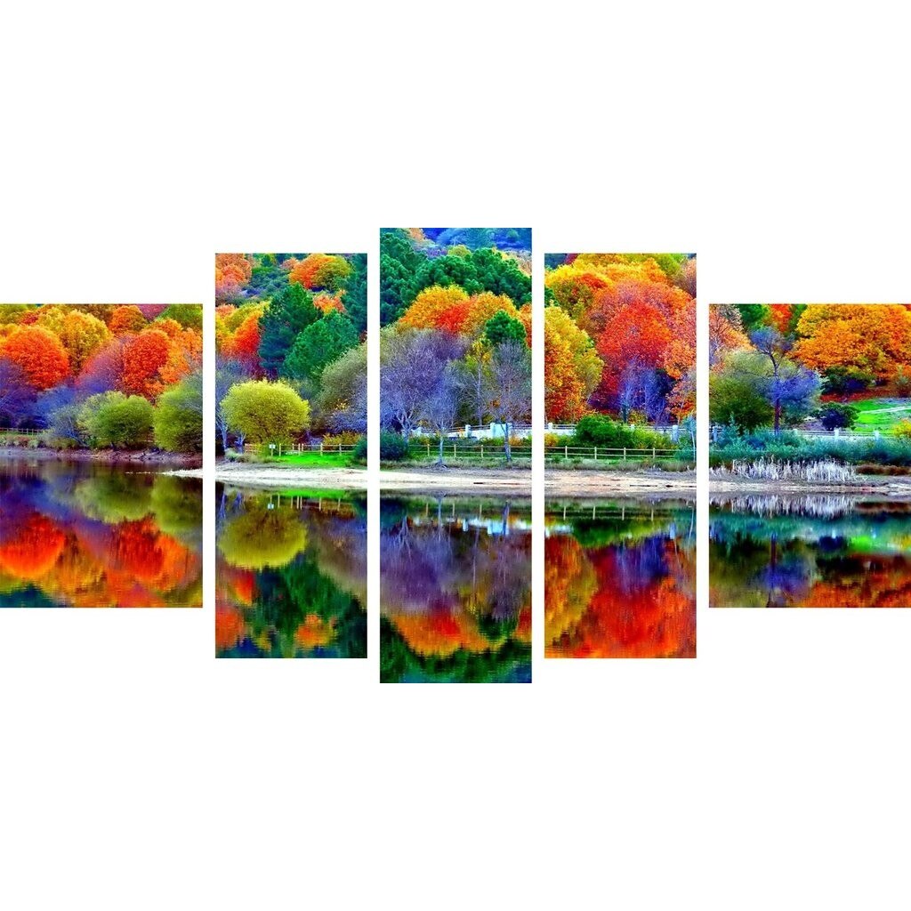 Set Tablou DualView Startonight Culorile Padurii, 5 piese, luminos in intuneric, 90 x 180 cm (1 piesa 30 x 90 cm, 2 piese 30 x 80 cm, 2 piese 40 x 60 cm)