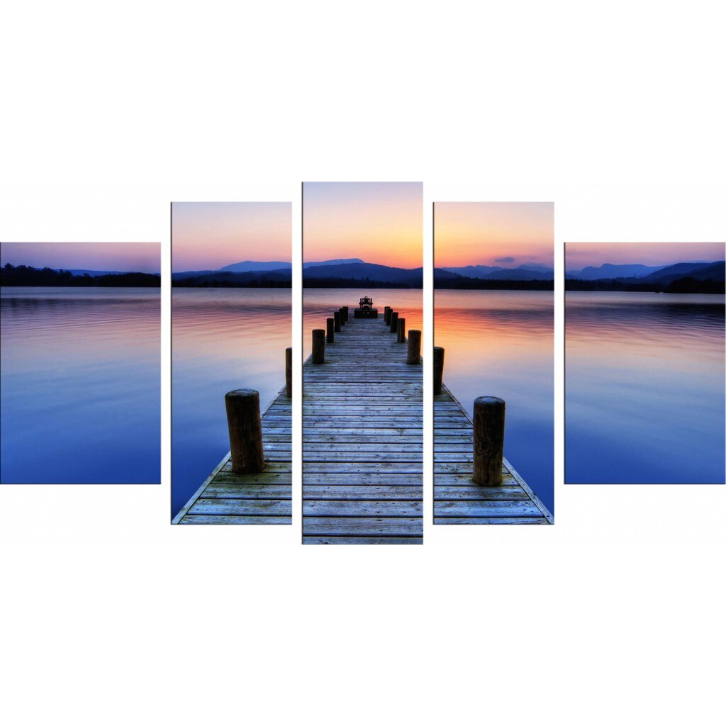 Set Tablou DualView Startonight Plaja Violet, 5 piese, luminos in intuneric, 90 x 180 cm (1 piesa 30 x 90 cm, 2 piese 30 x 80 cm, 2 piese 40 x 60 cm)