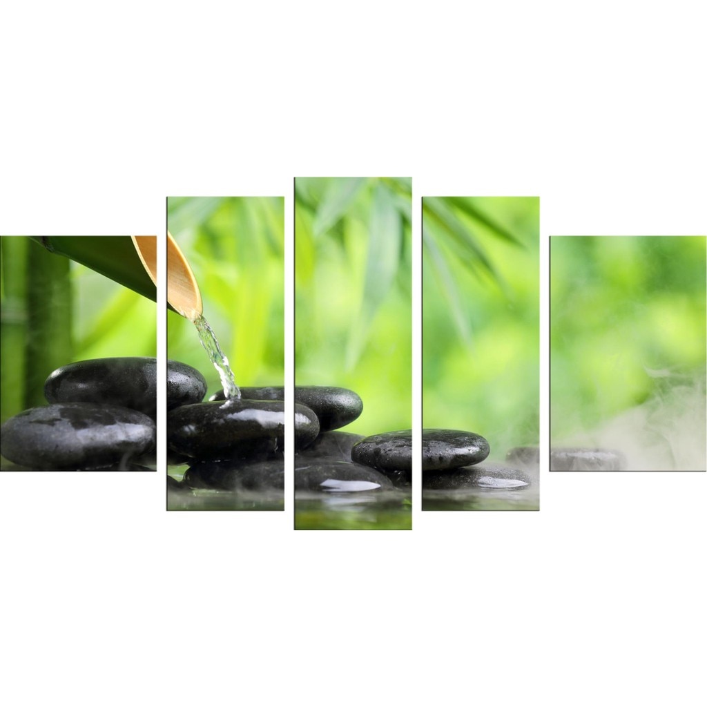 Set Tablou DualView Startonight Bambus Zen, 5 piese, luminos in intuneric, 90 x 180 cm (1 piesa 30 x 90 cm, 2 piese 30 x 80 cm, 2 piese 40 x 60 cm)