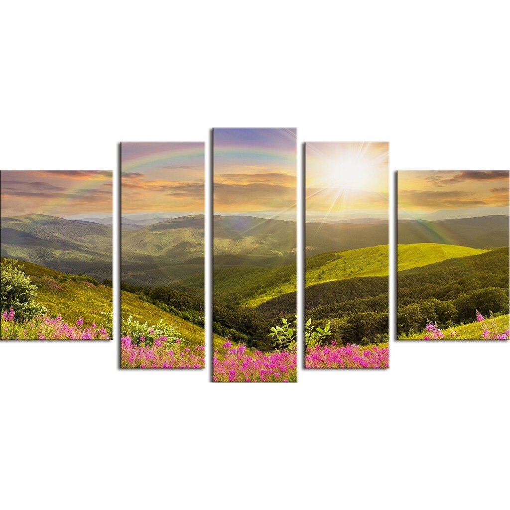 Set Tablou DualView Startonight Soare si Curcubeu, 5 piese, luminos in intuneric, 90 x 180 cm (1 piesa 30 x 90 cm, 2 piese 30 x 80 cm, 2 piese 40 x 60 cm)