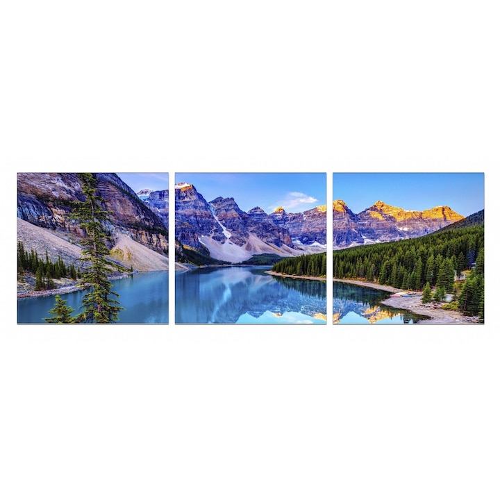 Set Tablou DualView Startonight Lac de Munte, 3 piese, luminos in intuneric, 60 x 180 cm (3 piese x 60x60 cm)