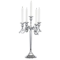 Suport lumanari tip sfesnic cu 5 brate, din metal, 52 cm, argintiu