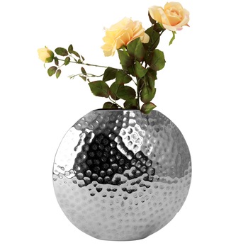 Vaza Argintie Nichelata, Sferica, inaltime 27 cm Vaza Argintie Nichelata, Sferica, inaltime 27 cm