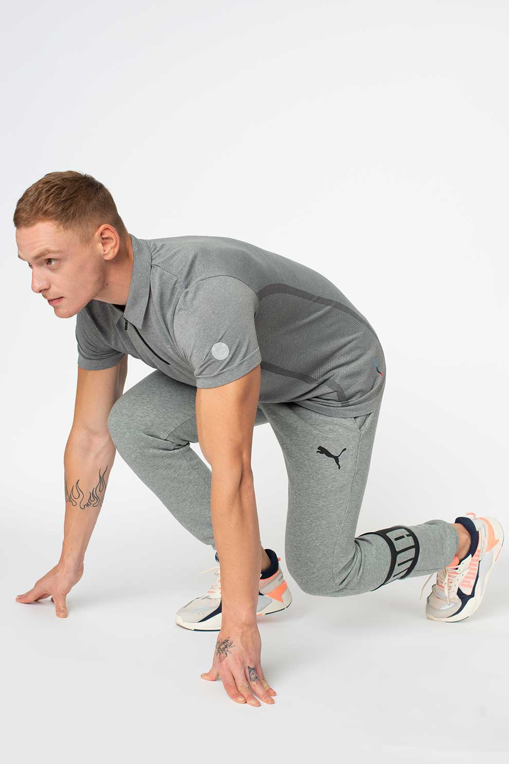 Puma, Tricou polo cu fenta cu fermoar, Gri, S