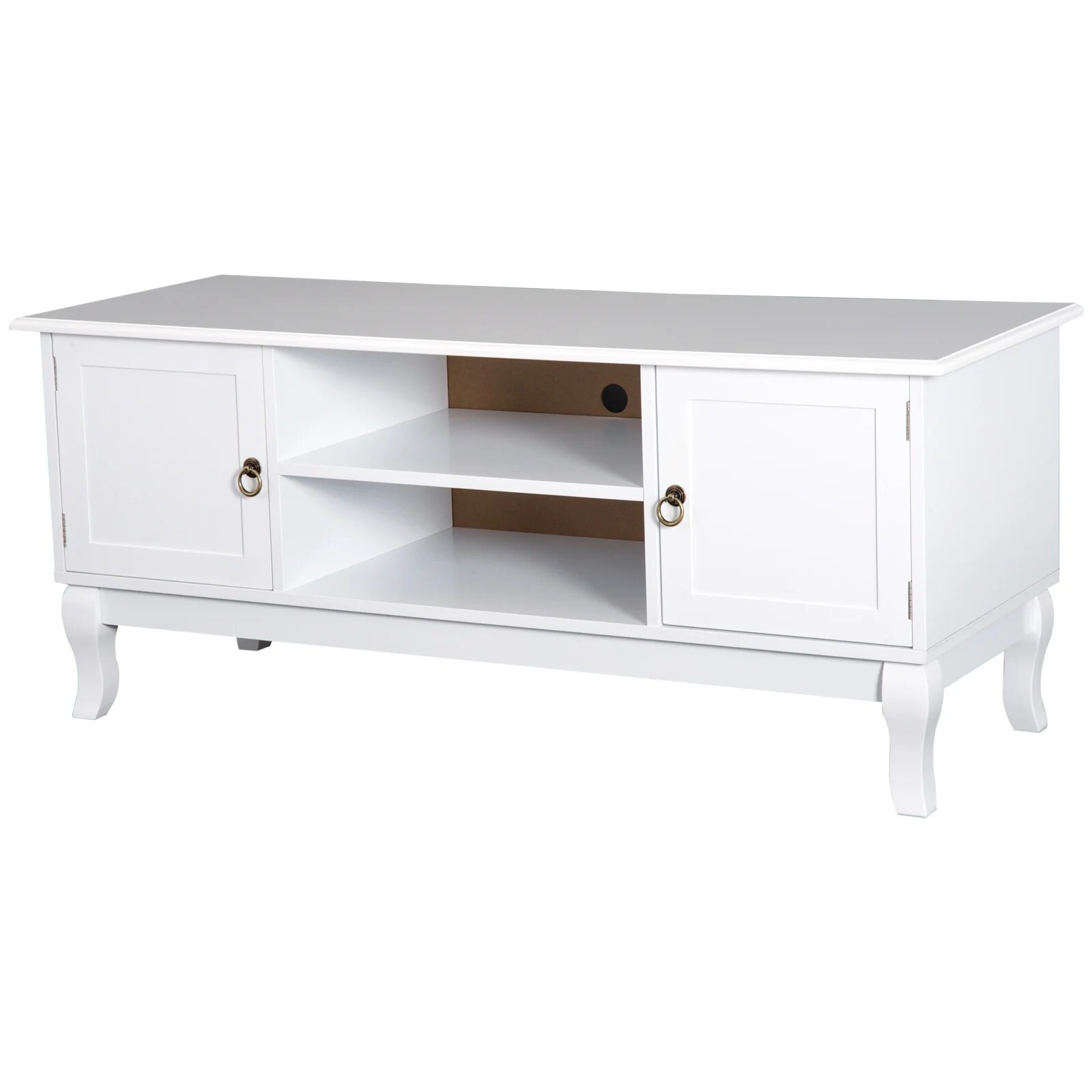 Comoda TV Homcom, Din lemn MDF si lemn de pin, Cu 2 dulapuri si 2 rafturi, 120 x 45 x 50 cm, Alb mat