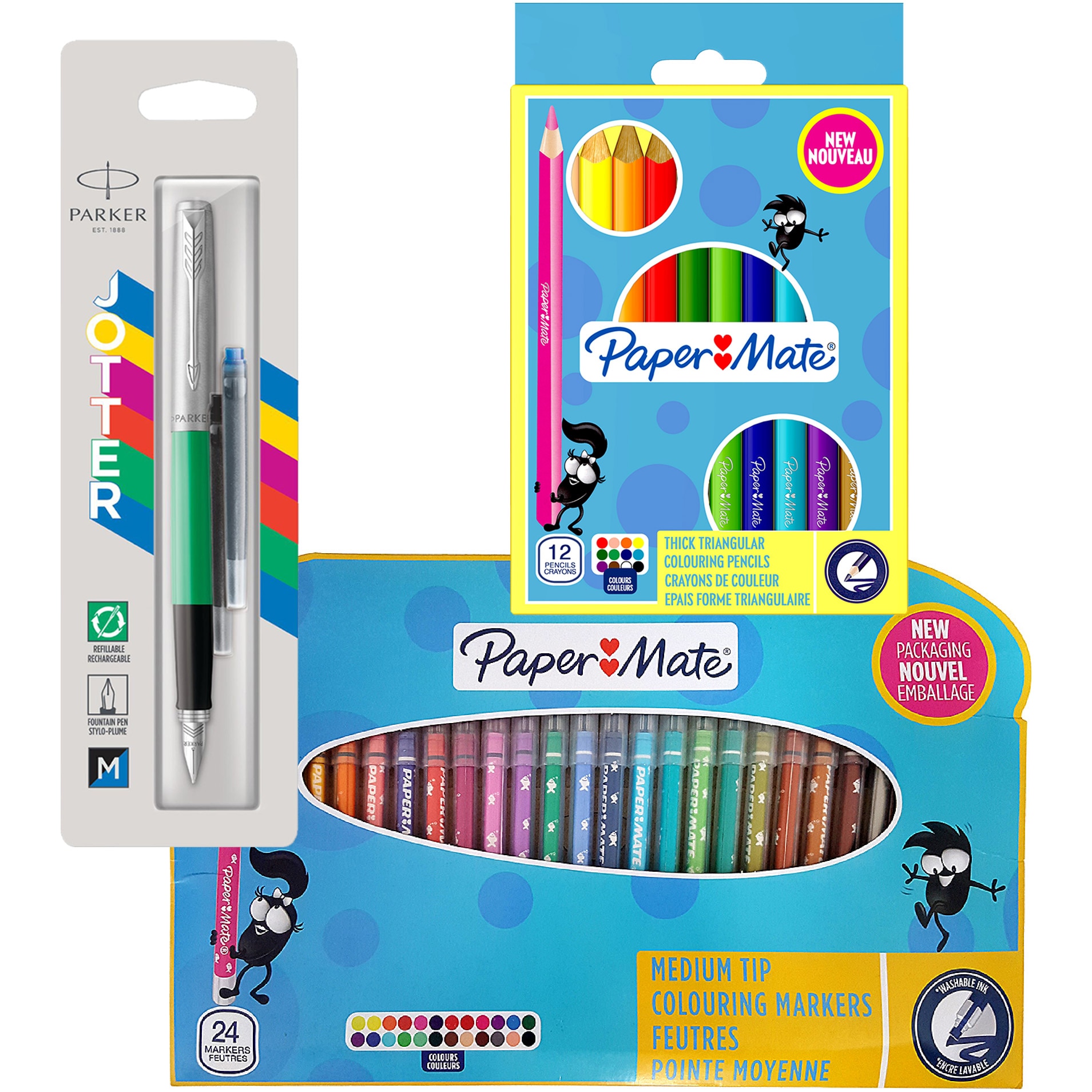 Set Parker/Papermate Stilou Jotter Standard Green + 24 carioci + 12 creioane colorate