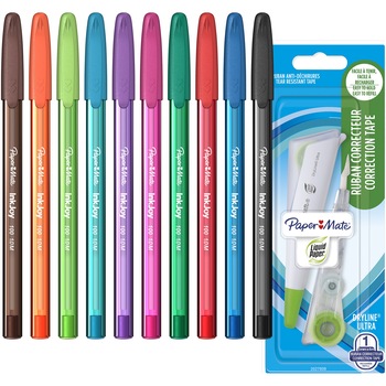 Set Papermate 10 buc pix cu gel inkjoy 100C + banda corectoare cu refill Set Papermate 10 buc pix cu gel inkjoy 100C + banda corectoare cu refill