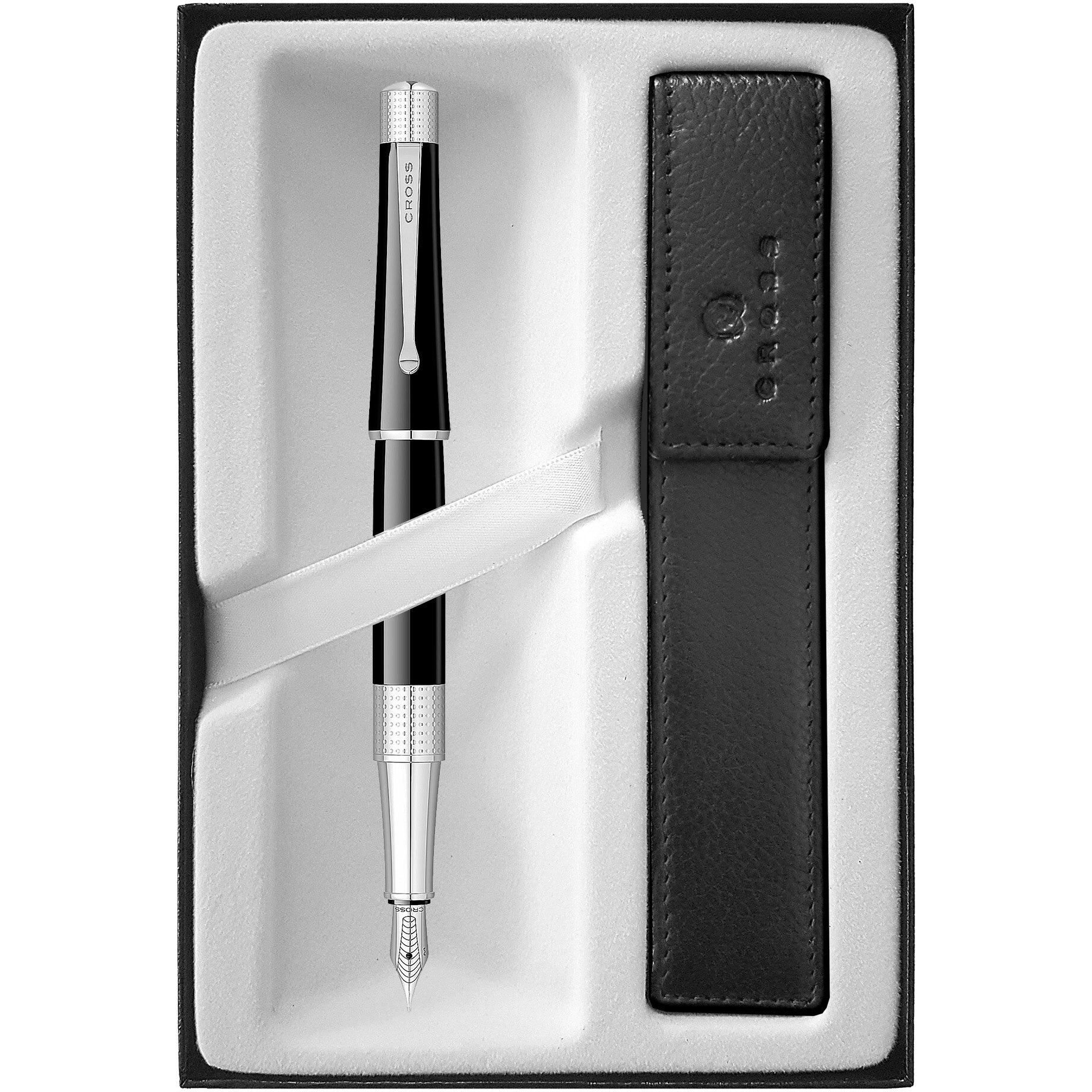 Stilou Cross Beverly Black CT + caseta cadou cu etui piele negru