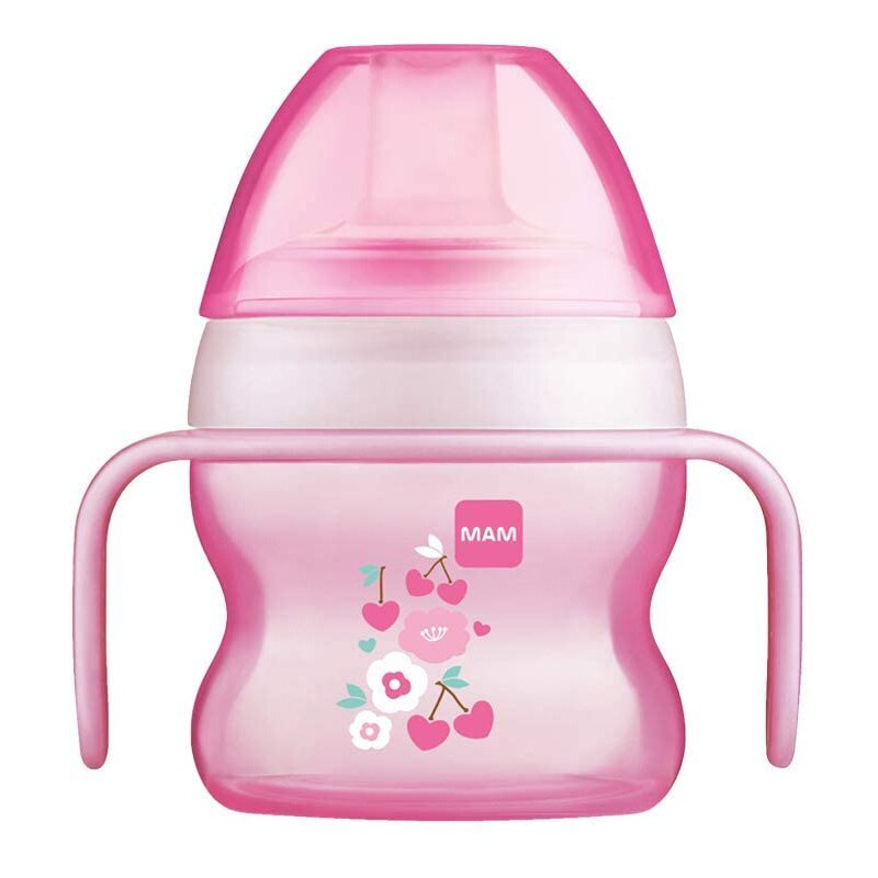 Biberon cu cioc si manere 150 ml MAM Starter Cup 640193R1, Roz 4+ luni