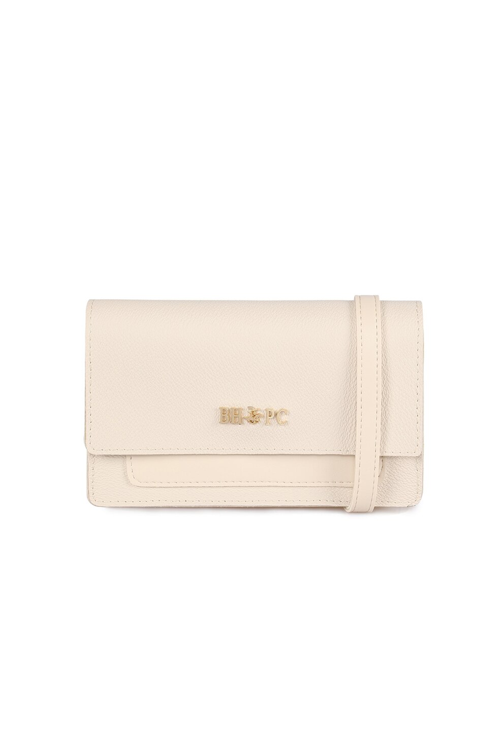Beverly Hills Polo Club, Geanta crossbody mica din piele ecologica, Alb fildes/Auriu