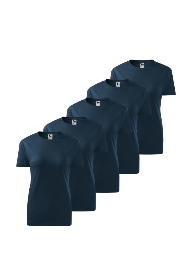 Set 5 tricouri pentru dama, Albastru marin, 133-02X5, Albastru