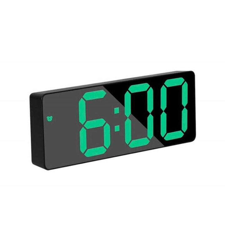 Ceas de masa cu LED verde , afisaj temperatura , ora 12/24 h , carcasa neagra