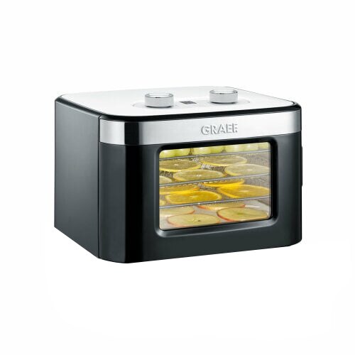 Mini-deshidrator Graef, DA2042, cu 4 tavi din inox, temperatura ajustabila, tehnologie 3D de uscare, compact, negru/argintiu