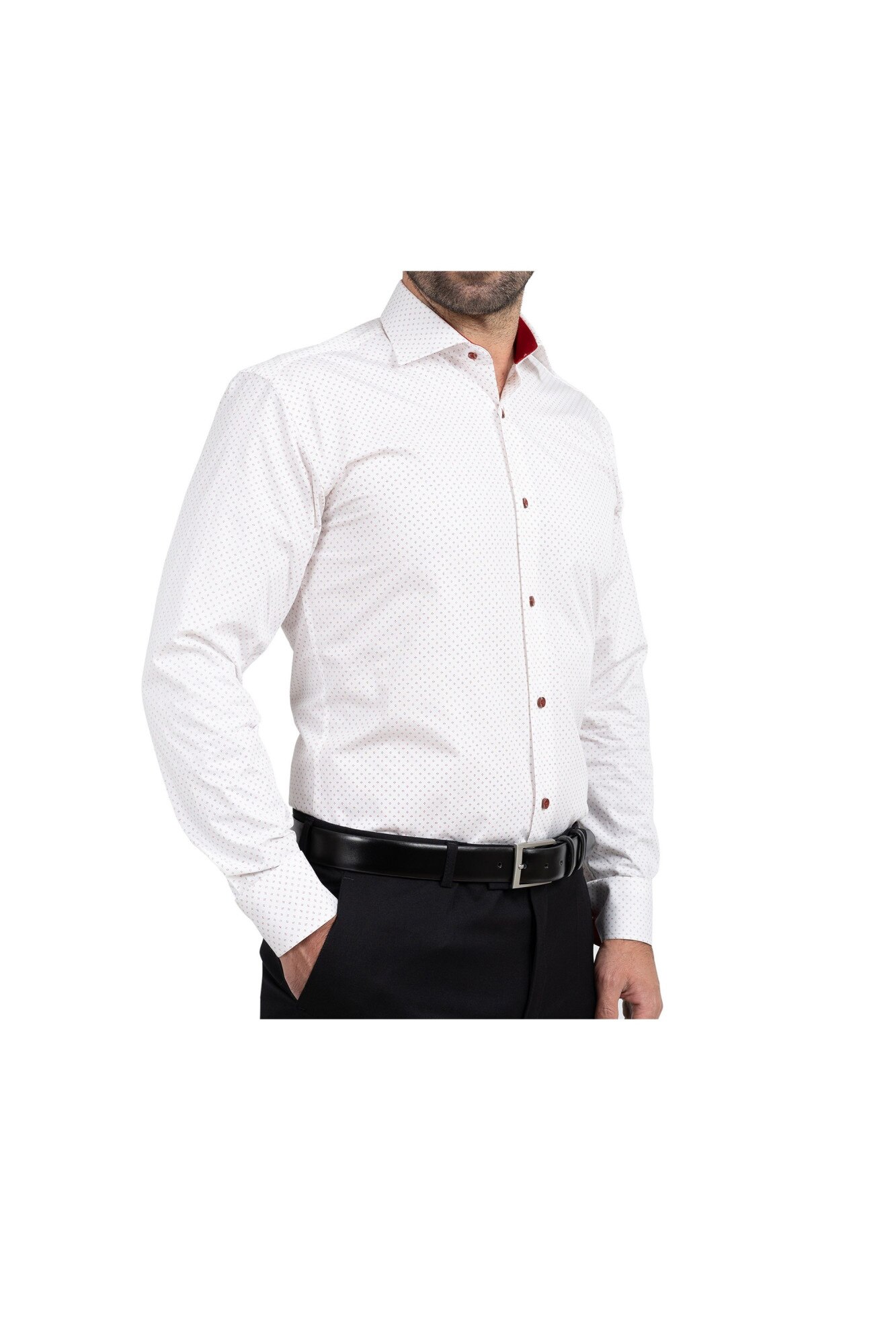 Camasa slim fit bumbac alba cu imprimeuri visinii