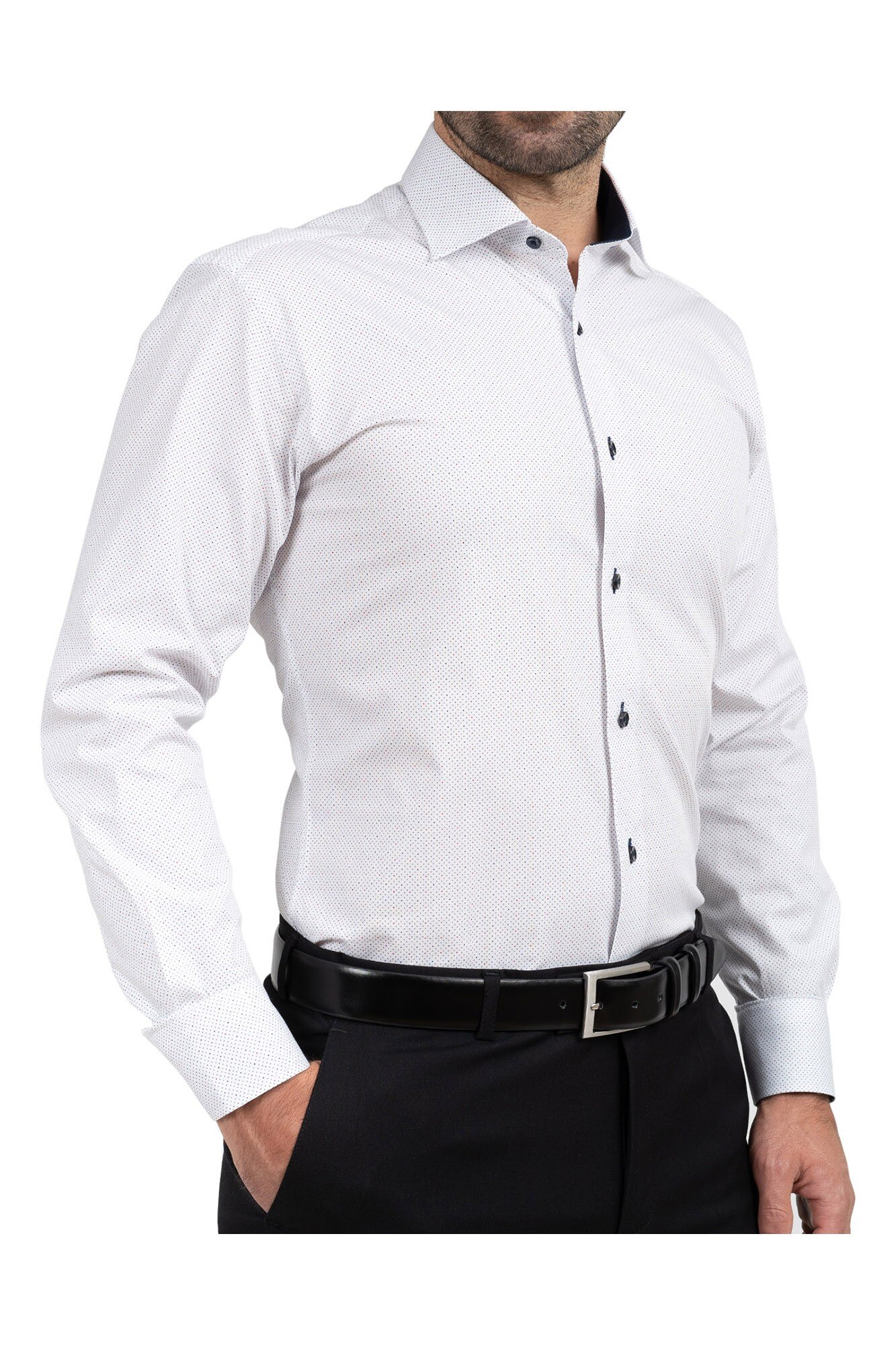 Camasa alba cu buline slim cu elastan