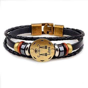 Bratara zodiac pentru barbati, Handmade, Model Balanta, Neagra Bratara zodiac pentru barbati, Handmade, Model Balanta, Neagra