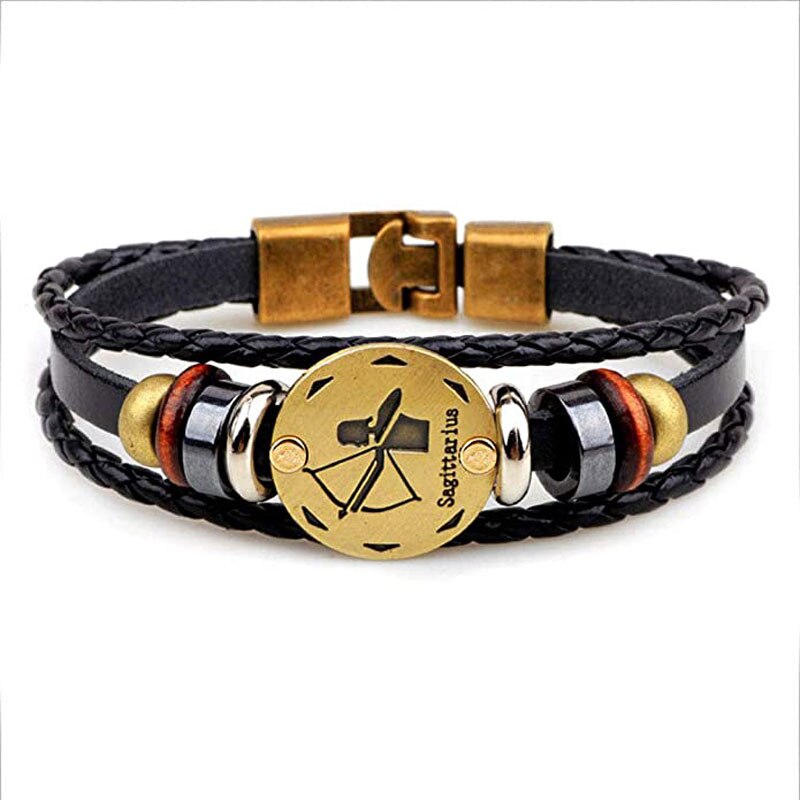 Bratara zodiac pentru barbati, Handmade, Model Sagetator, Negra