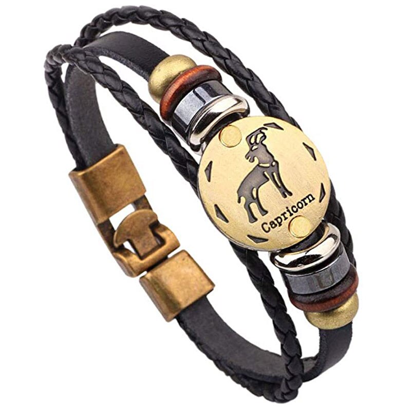 Bratara zodiac pentru barbati, Handmade, Model Capricorn, Neagra