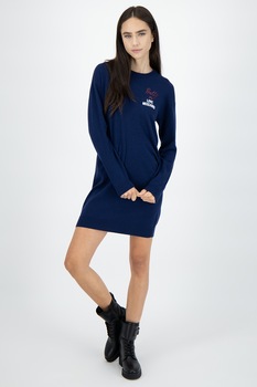Love Moschino, Rochie din amestec de lana cu detaliu logo, Bleumarin, M Love Moschino, Rochie din amestec de lana cu detaliu logo, Bleumarin, M