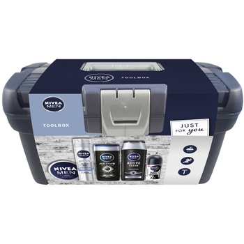 Set cadou Nivea Men Toolbox: Gel de ras Silver Protect, 200ml + Crema Nivea Men, 150 ml + Deodorant roll-on Invisible for Black&White Power, 50 ml + Gel de dus Activ Clean, 250 ml + Sampon Activ Clean, 250 ml + Toolbox Set cadou Nivea Men Toolbox: Gel de ras Silver Protect, 200ml + Crema Nivea Men, 150 ml + Deodorant roll-on Invisible for Black&White Power, 50 ml + Gel de dus Activ Clean, 250 ml + Sampon Activ Clean, 250 ml + Toolbox