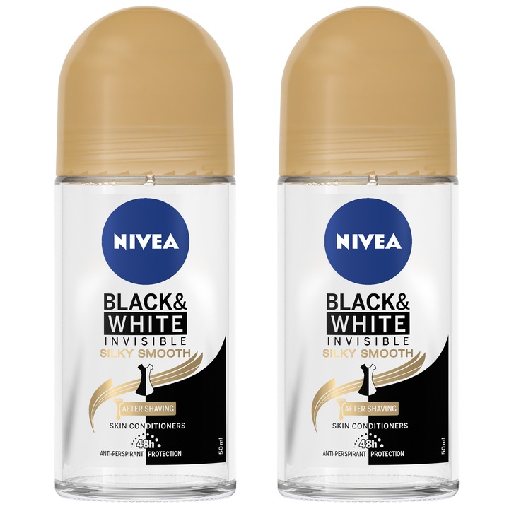 Pachet promo: 2 x Deodorant roll-on Nivea Black&White Silky Smooth, 50 ml