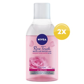 Pachet promo: 2 x Apa Micelara Nivea cu apa de trandafiri, 400 ml Pachet promo: 2 x Apa Micelara Nivea cu apa de trandafiri, 400 ml