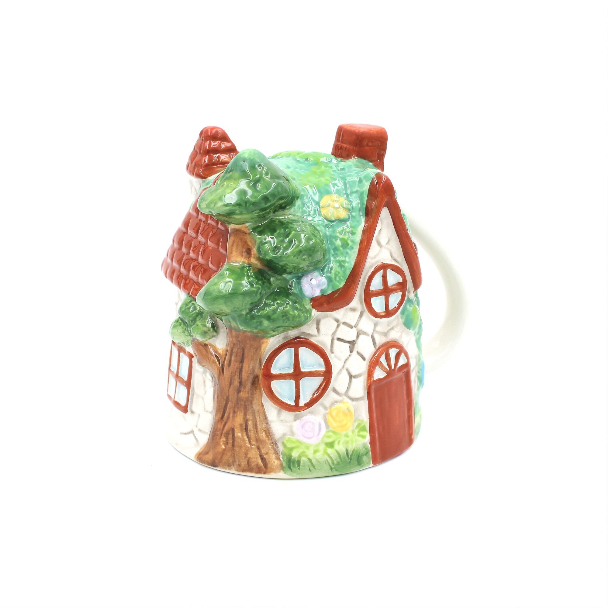 Cana figurina upside-down Casuta Verde, din ceramica, 320 ml