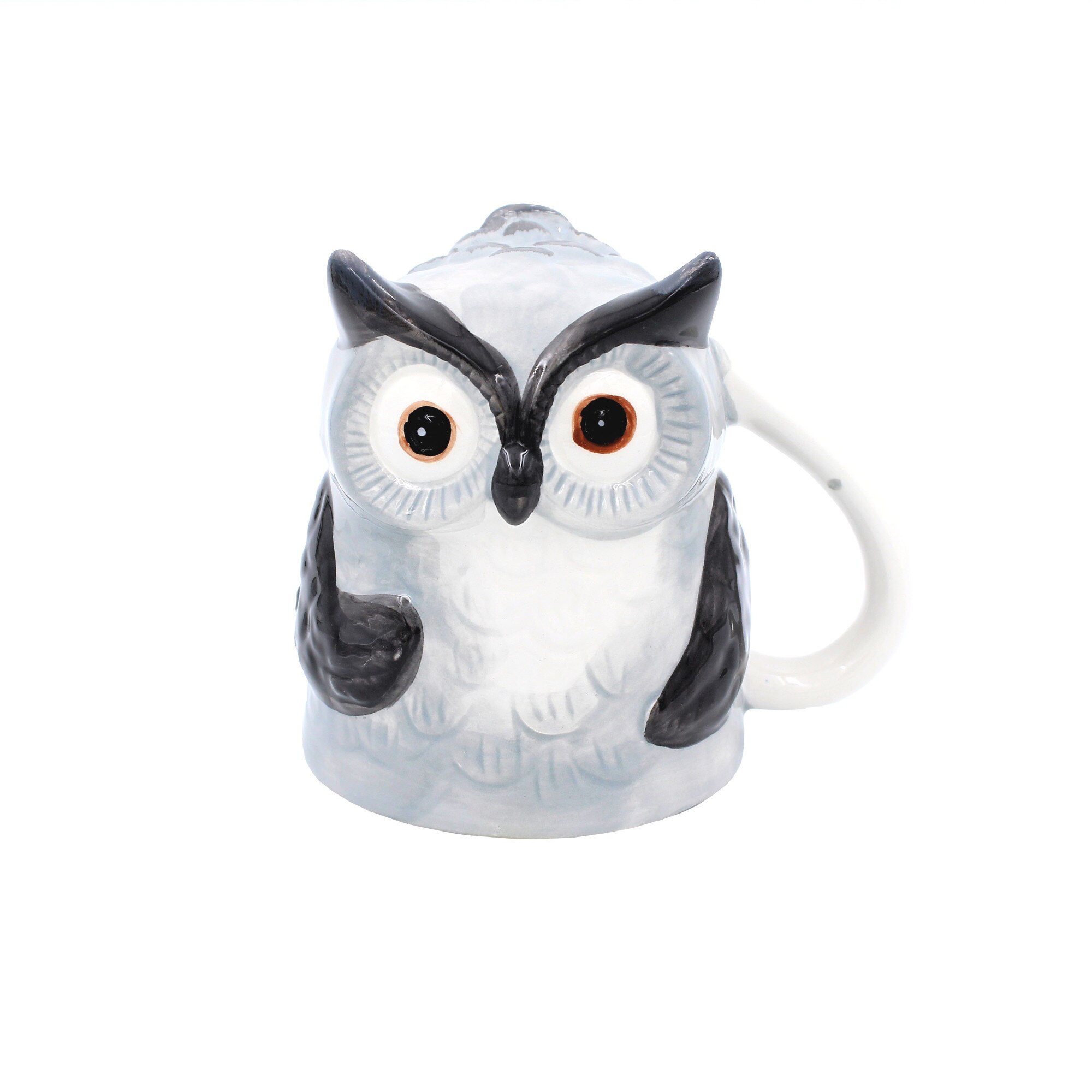 Cana figurina upside-down Bufnita Gri, din ceramica, 320 ml