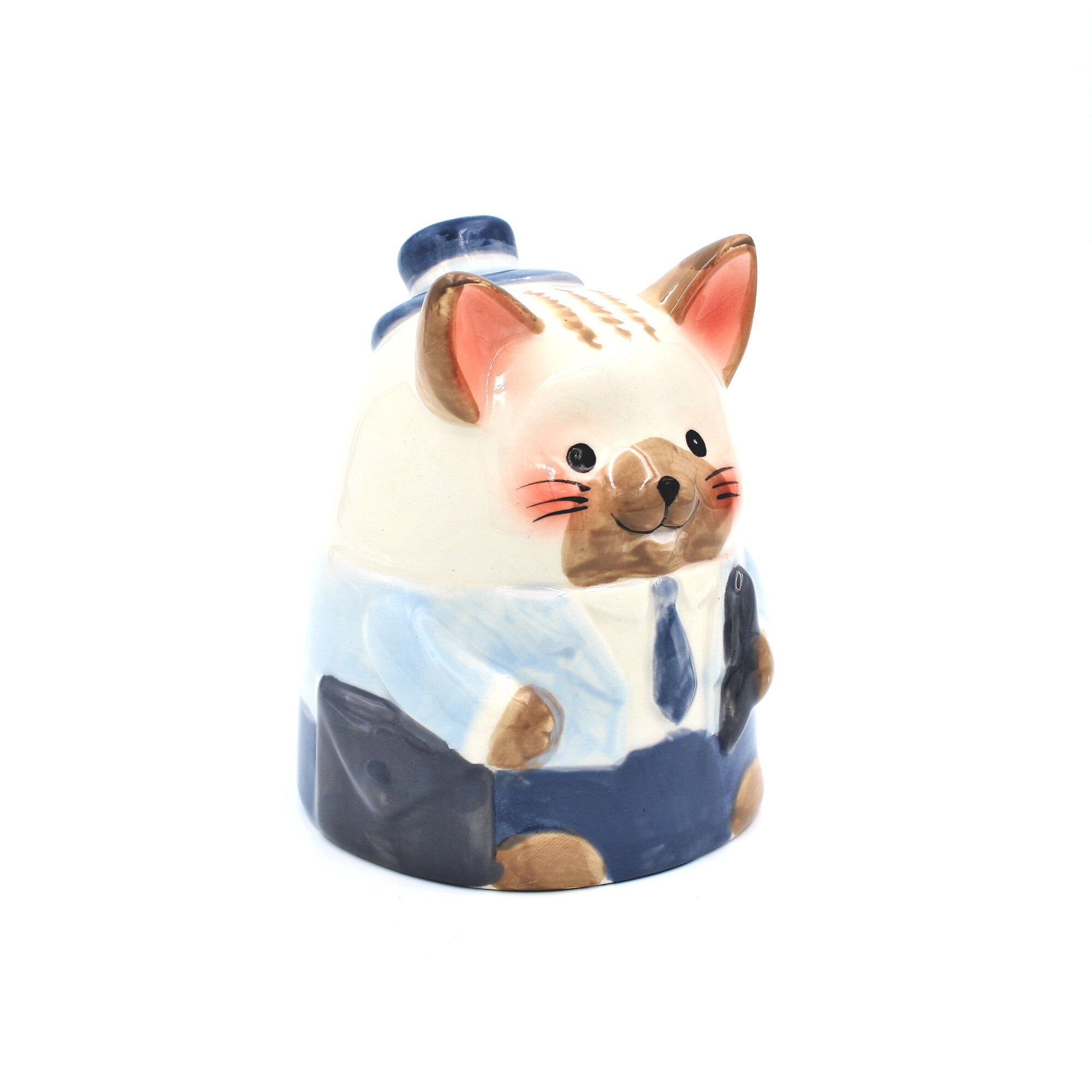 Cana figurina upside-down Pisica in Costum, din ceramica, 320 ml