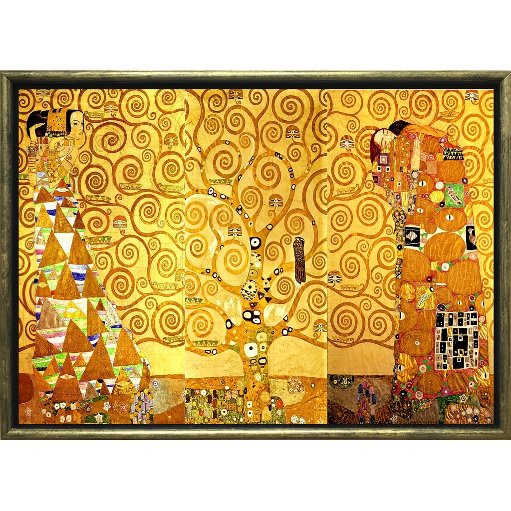 Tablou DualView Startonight Copacul vietii, Gustav Klimt (1905), reproducere, Rama exterioara Luxury Gold, luminos in intuneric, 70 x 100 cm